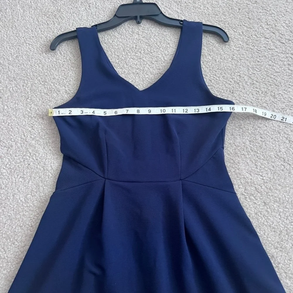 Monteau Los Angeles‎ Navy Blue Ribbed V-Neck Skater Dress Sleeveless Medium
